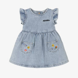 Moschino-Girls Denim Blue Floral Embroidery Dress | Childrensalon Outlet