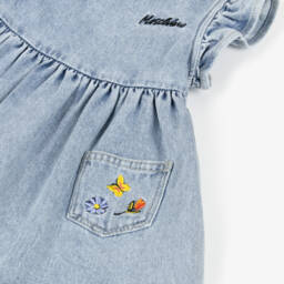 Moschino-Girls Denim Blue Floral Embroidery Dress | Childrensalon Outlet