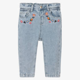 Moschino-Girls Denim Floral Embroidery Jeans | Childrensalon Outlet