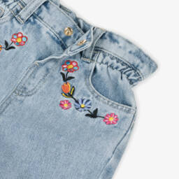 Moschino-Girls Denim Floral Embroidery Jeans | Childrensalon Outlet