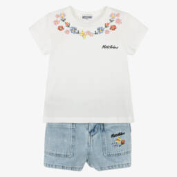 Moschino-Girls Denim & Ivory Floral Ensemble | Childrensalon Outlet