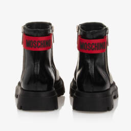 Moschino-Girls Ebony Glossy Ankle Boots | Childrensalon Outlet