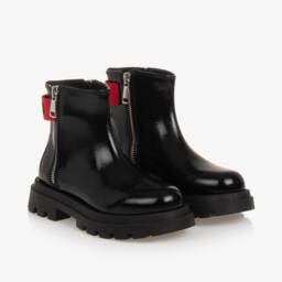 Moschino-Girls Ebony Glossy Ankle Boots | Childrensalon Outlet
