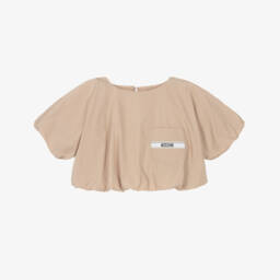 Moschino-Girls Elegant Beige Cotton Top | Childrensalon Outlet