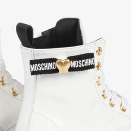 Moschino-Girls Glossy White Leather Boots | Childrensalon Outlet