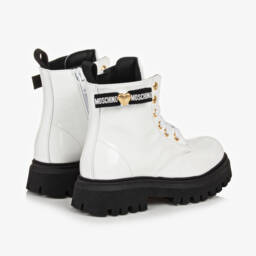 Moschino-Girls Glossy White Leather Boots | Childrensalon Outlet