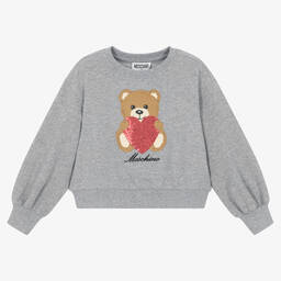 Moschino Кид-Тин-Серый хлопковый свитшот с сердцем | Childrensalon Outlet