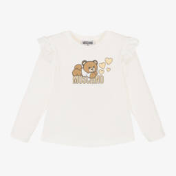 Moschino Kid-Teen-Girls Ivory Bear Jersey Top | Childrensalon Outlet