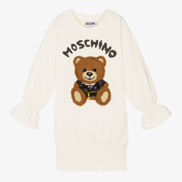 Moschino Kid-Teen-Girls Ivory Bear Logo Dress | Childrensalon Outlet