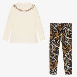 Moschino Кид-Тин-Кремовый топ и черные легинсы из хлопка | Childrensalon Outlet