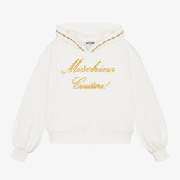 Moschino Кид-Тин-Girls Ivory Cotton Logo Hoodie | Childrensalon Outlet