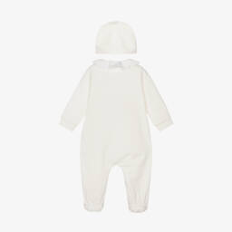 Moschino Baby-Girls Ivory Cotton Sleepsuit & Hat Set | Childrensalon Outlet