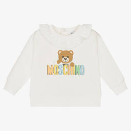 Moschino Baby-Girls Ivory Cotton Teddy Bear Sweatshirt | Childrensalon Outlet
