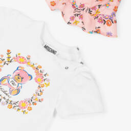 Moschino-طقم بناتي عاجي مزين بالورود مع قبعة | Childrensalon Outlet