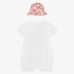 Moschino-طقم بناتي عاجي مزين بالورود مع قبعة | Childrensalon Outlet