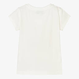 Moschino Кид-Тин-Кремовая футболка с золотистым логотипом для девочек | Childrensalon Outlet