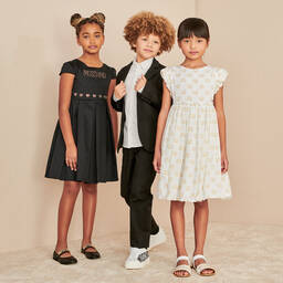 Moschino Kid-Teen-Girls Ivory & Gold Teddy Bear Dress | Childrensalon Outlet