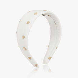 Moschino-Ободок кремовый для девочек с золотыми сердцами | Childrensalon Outlet