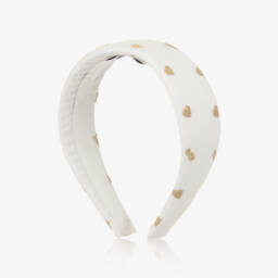 Moschino-Ободок кремовый для девочек с золотыми сердцами | Childrensalon Outlet