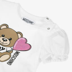 Moschino-Girls Ivory Teddy Bear Jersey Dress | Childrensalon Outlet