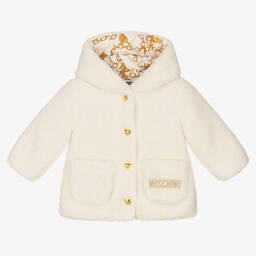 Moschino Малыши-Кремовое пальто из плюшевого флиса для девочек | Childrensalon Outlet