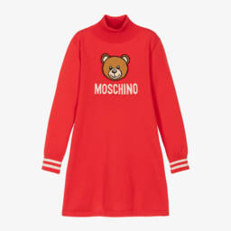 Moschino Kid-Teen-Girls Knitted Red Logo Dress | Childrensalon Outlet