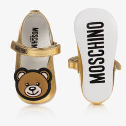 Moschino Кид-Тин-Золотые кожаные первые шаги для девочек | Childrensalon Outlet