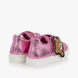 موسكينو Kid-Teen-ترينرز بطبعة تيدي بير جلد لون زهري متاليك | Childrensalon Outlet