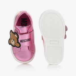 موسكينو Kid-Teen-ترينرز بطبعة تيدي بير جلد لون زهري متاليك | Childrensalon Outlet