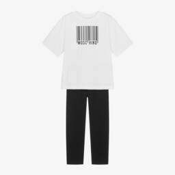 Moschino Kid-Teen-طقم ليقنز قطن لون أسود وأبيض للبنات | Childrensalon Outlet
