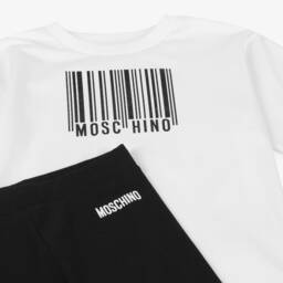 Moschino Kid-Teen-طقم ليقنز قطن لون أسود وأبيض للبنات | Childrensalon Outlet