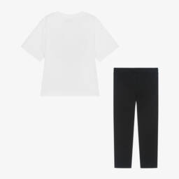 Moschino Kid-Teen-طقم ليقنز قطن لون أسود وأبيض للبنات | Childrensalon Outlet