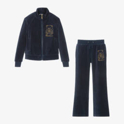 Moschino Kid-Teen-Girls Navy Velour Bear Set | Childrensalon Outlet