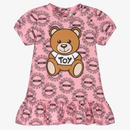 Moschino Baby - Girls Pink Cotton Logo Dress | Childrensalon