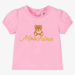Moschino Малыши-Розовая хлопковая футболка с медвежонком | Childrensalon Outlet