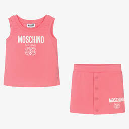Moschino Kid-Teen-Girls Pink Double Smiley Logo Skirt Set | Childrensalon Outlet