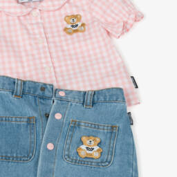 Moschino-Girls' Pink Gingham Blouse & Denim Skirt | Childrensalon Outlet