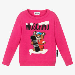 Moschino Kid-Teen-Girls Pink Knitted Logo Sweater | Childrensalon Outlet