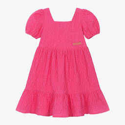 Moschino Kid-Teen-Girls Pink Puffed Sleeve Cotton Dress | Childrensalon Outlet