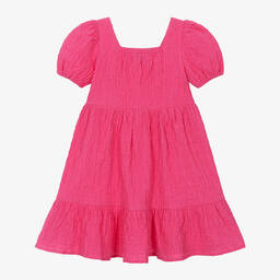 Moschino Kid-Teen-Girls Pink Puffed Sleeve Cotton Dress | Childrensalon Outlet