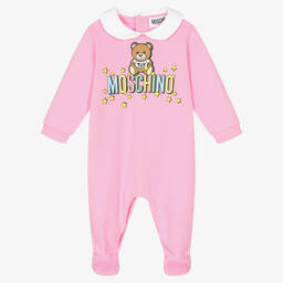Moschino Малыши-Розовый хлопковый комбинезон с медвежонком | Childrensalon Outlet