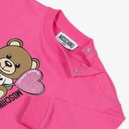 Moschino-Girls Pink Teddy Heart Pullover | Childrensalon Outlet