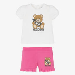 Moschino-Набор из розового и белого хлопка с медвежонком для девочек | Childrensalon Outlet