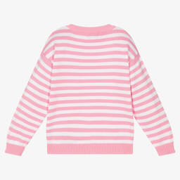 Moschino Kid-Teen-كنزة قطن محبوك مقلم لون زهري وأبيض للبنات | Childrensalon Outlet