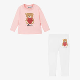 Moschino Baby-طقم ليغنغز قطن جيرسي لون زهري وأبيض | Childrensalon Outlet