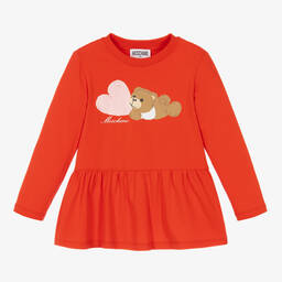 Moschino Kid-Teen-Girls Red Cotton Teddy & Heart Top | Childrensalon Outlet