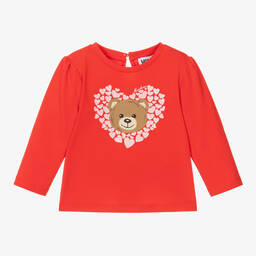 Moschino Малыши-Красный топ с медвежонком и сердечками | Childrensalon Outlet