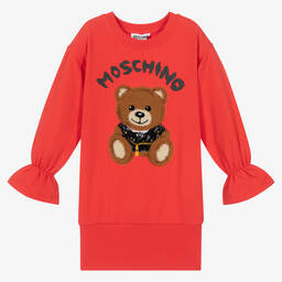 Moschino Kid-Teen-Girls Red Teddy Bear Logo Dress | Childrensalon Outlet