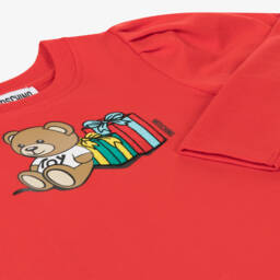 Moschino Кид-Тин-Красное хлопковое платье Teddy Bear для девочек | Childrensalon Outlet