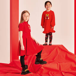 Moschino Kid-Teen-Girls Red Velvet Teddy Bear Dress | Childrensalon Outlet